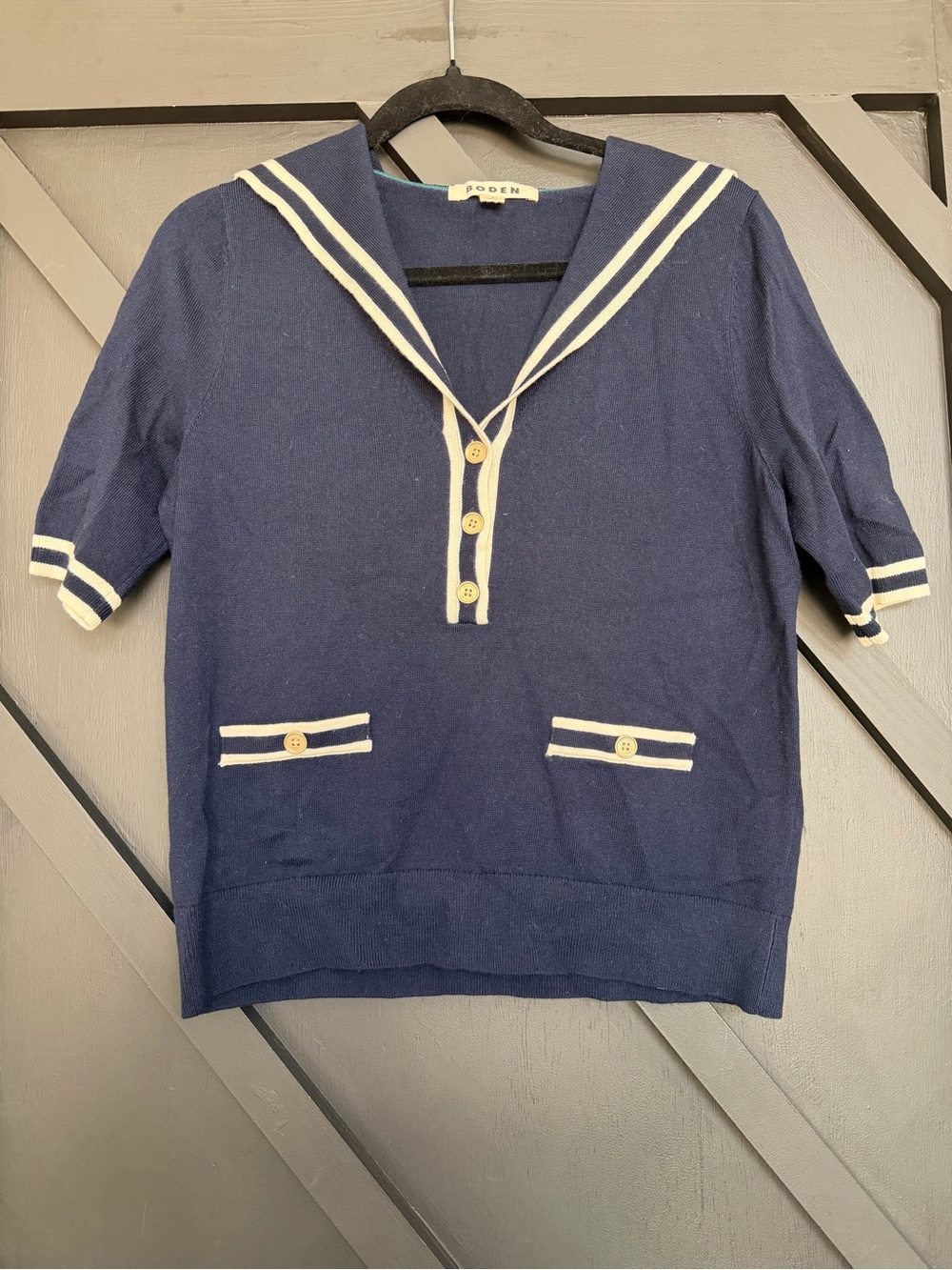 Boden Sailor Collar Sweater in Navy, Size Small - Picture 7 of 10